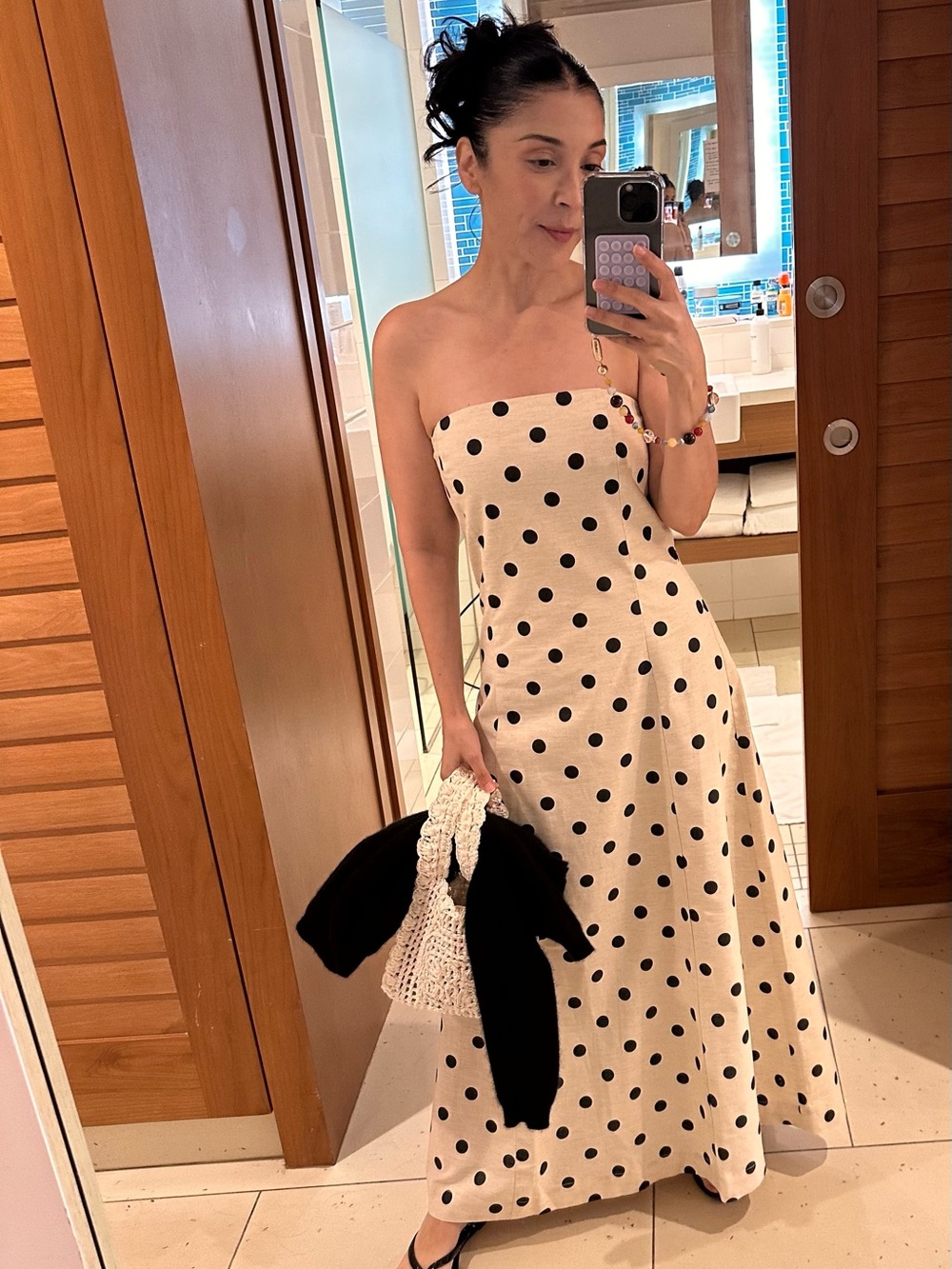 Strapless Polka Dot Maxi Dress in Cream and Black